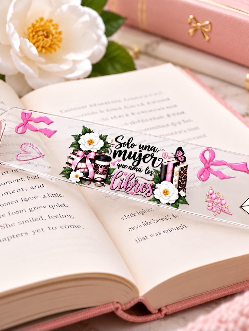 Clear Floral Bookmark for Women Who Love Books - Pink Accents